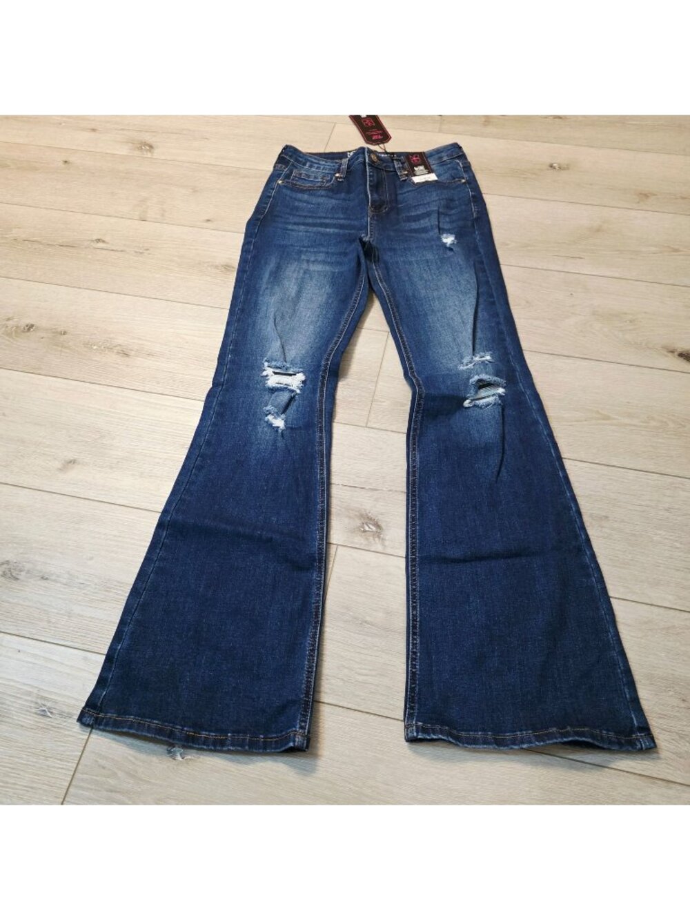 No Boundaries Mid Rise Flare Jeans Dark Wash Denim Juniors Sz 9